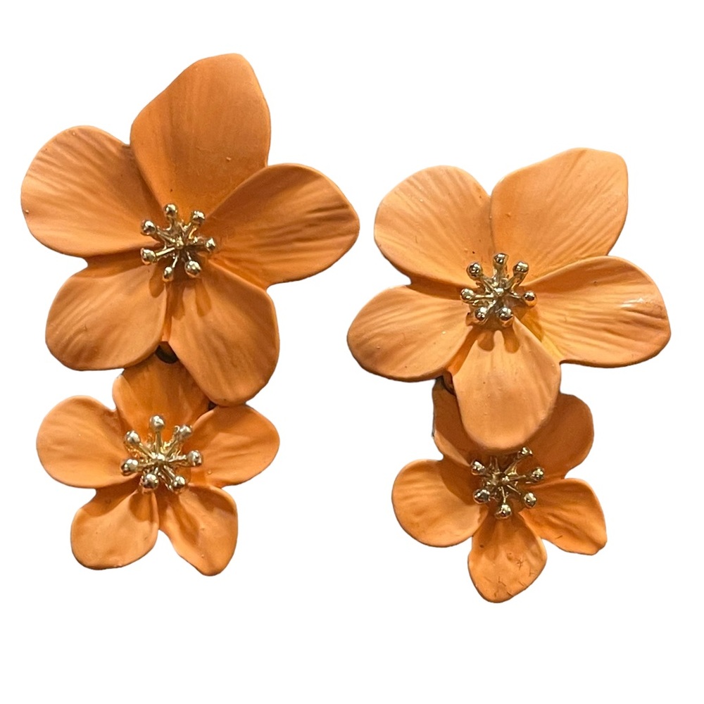 Lovely Summer orange Hawaiian flower Metal Dangle earrings Beach